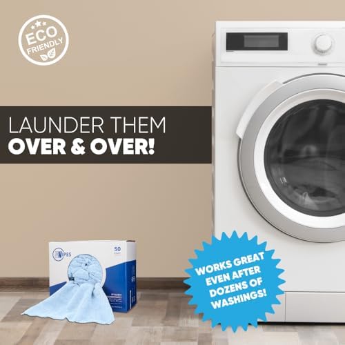 Blue Microfiber Shop Towels | MWipes Reusable Shop Rags | 50 Rags in a Box | - Image 5