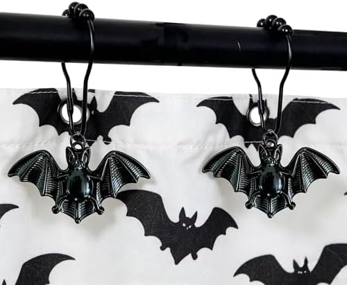 Bat Shower Curtain Hooks, Gothic Black Vampire Bats Bathroom Decor - Image 5