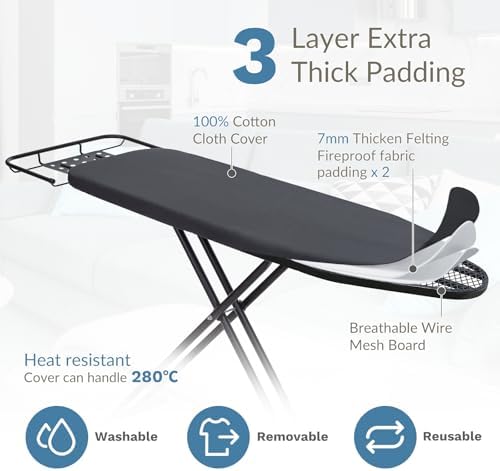 Ironing Board 48"x15" with Iron Rest, RAINHOL Black Full Size Iron Board - Image 4