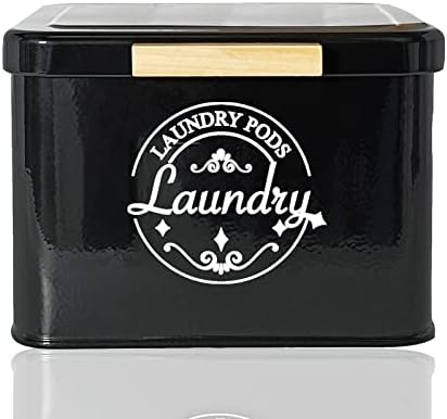 Laundry Pods Holder with Hinged Lid, Farmhouse Space-Saving Metal Container by EasierLaundrySimplerLife