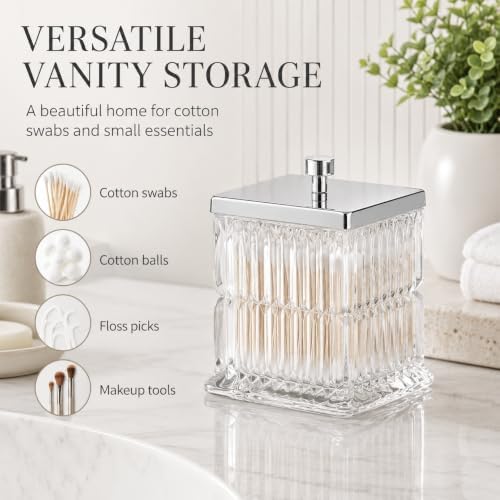 Vince Camuto Home Glass Cotton Jar Holder – Silver Lid, Elegant Bathroom - Image 2