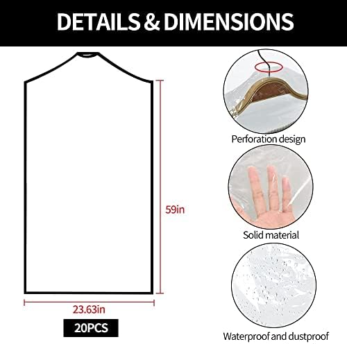 BEISHIDA 20PCS 60 Inch Plastic Garment Bag-Plastic Clear Dry Cleaner Laundry - Image 2