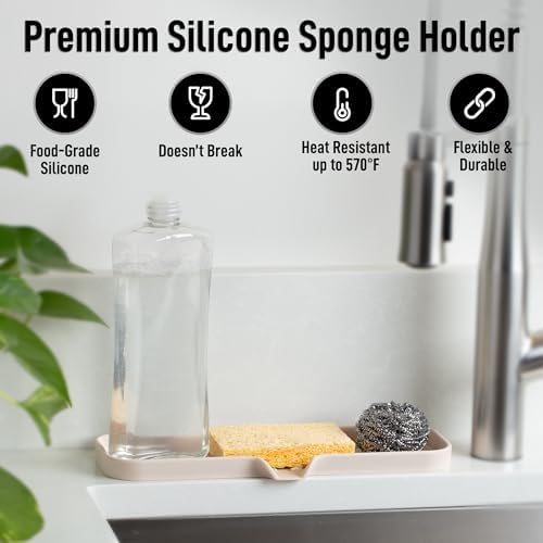 Zulay Kitchen Large Silicone Sponge Holder – Flexible Sink Organizer Tray - Image 2