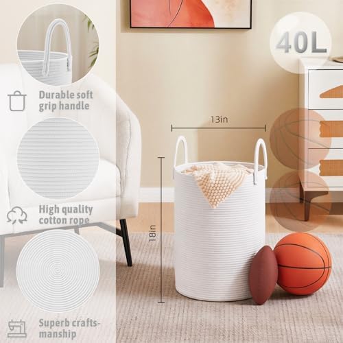 Artfeel Laundry Basket, Woven Cotton Rope Laundry Hamper, 40L - Image 6