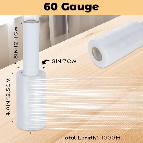 DAJAVE 8 Pack 5" Stretch Wrap Rolls 1000ft 60 Gauge Industrial Shrink Wrap - Image 2