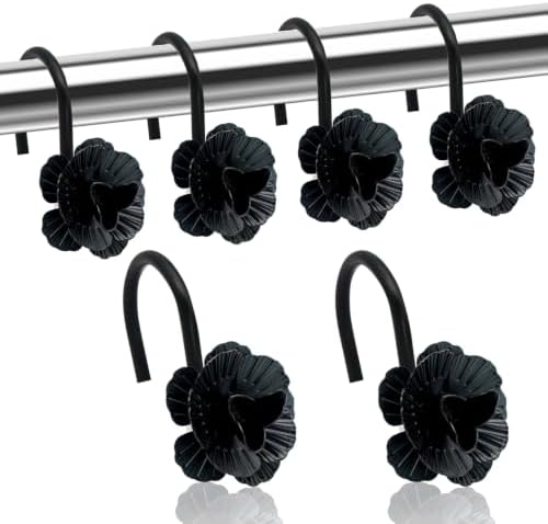 Decorative Shower Curtain Hooks, Rustproof Metal Flower Shower Curtain Rings by JTDTH