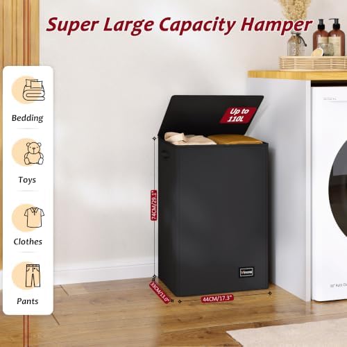 110L Laundry Hamper with Lid, Reinforced Sturdy Large Laundry Hamper with - Image 2