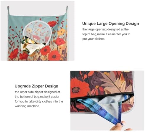 Autumn Poppy Flowers Door Hanging Laundry Hamper Bag - Image 4