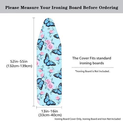Blue Butterfly Rose Ironing Board Cover and Pad Dust-Proof Stain Resistant - Image 5