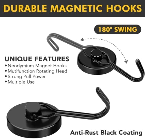 MIKEDE Black Magnetic Hooks Heavy Duty 80LB+ Swivel Strong Magnet Hook - Image 5
