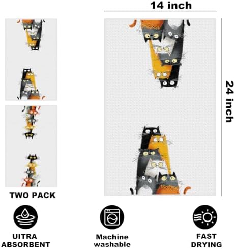 2 Pcs Cute Cat Kitchen Towels, Funny Cats Gifts Absorbent Hand Towels-04 - Image 2