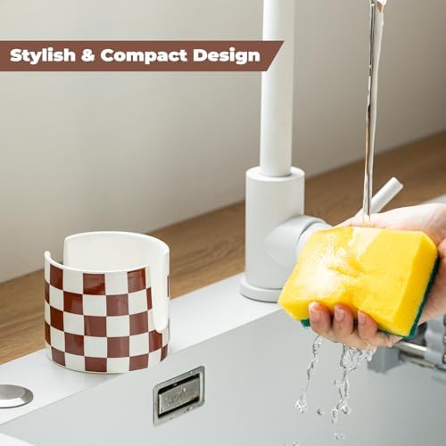 Zoeeker Sponge Holder for Kitchen Sink, Ceramic Checkered Dish Sponge Caddy - Image 5