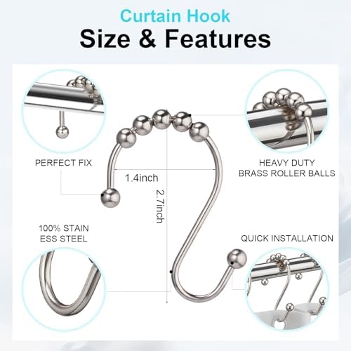 Silkfly Stainless Steel Shower Curtain Hooks, Rust Resistant Glide Hooks - Image 2