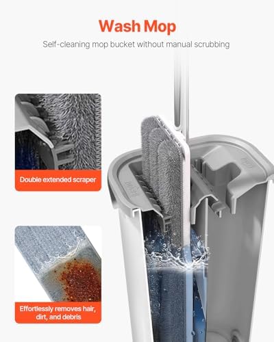 VEVOR Mop and Bucket with Wringer Set, Wet & Dry Use, Flat Mop and Bucket - Image 2
