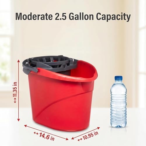Mop Bucket with Wringer and Handle, 2.5 Gallon Floor Cleaning Bucket Red - Image 5