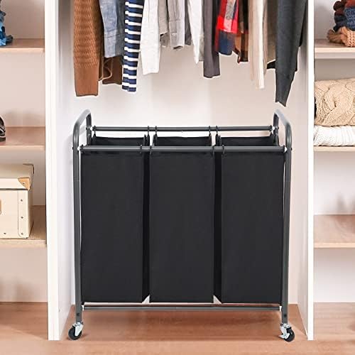 STO STO Laundry Sorter 3 Section, 3 Bag Clothes Hamper, Rolling Laundry Cart - Image 3