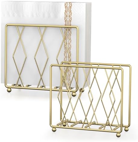 2 Pack Gold Napkin Holders for Table, Metal Set for Kitchen Counter by LWSFF