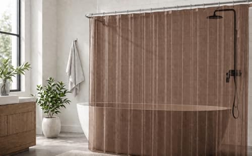 EHZNZIE Brown Shower Curtain Liner 72x72, PEVA Waterproof Bath Curtain - Image 7