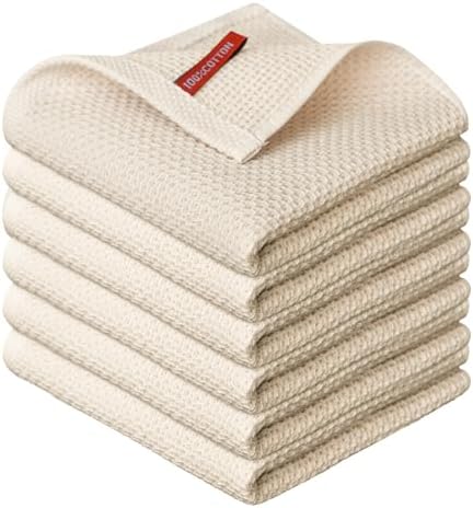 Artoid Mode 100% Cotton Beige Waffle Weave Kitchen Dish Cloths, 12x12 Inch by ArtoidMode