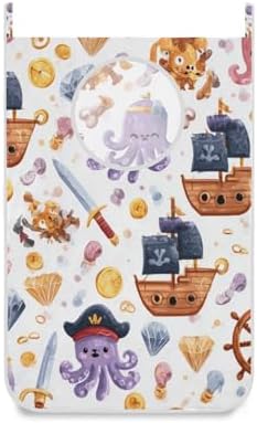 Cute Pirate Octopuses Sailboats Diamonds Hanging Laundry Hamper Door Hampers by Tatenale