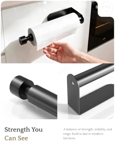 Paper Towel Holder Under Cabinet Adhesive or Drilling Matte Black - Image 6