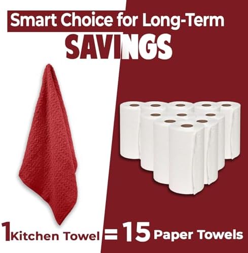 DAN RIVER Red Kitchen Towels, 12 Pack, 16x26 Inches Absorbent Dish Towels - Image 3