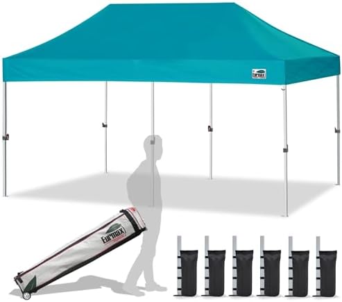 Eurmax USA Standard 10'x20' Patio Pop Up Canopy Tent Commercial Instant Canopies with Heavy Duty Roller Bag,Bonus 6 Sand Weights Bags(Red)