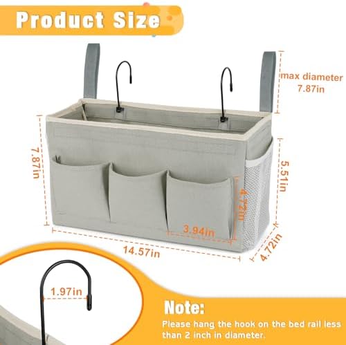 Lilithye Bedside Caddy, Bedside Storage Bag Hanging Organizer - Image 3