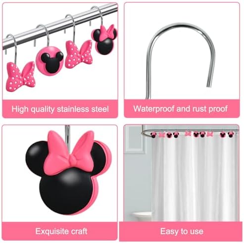 12-Piece Pink Mouse Shower Curtain Hooks - Image 6