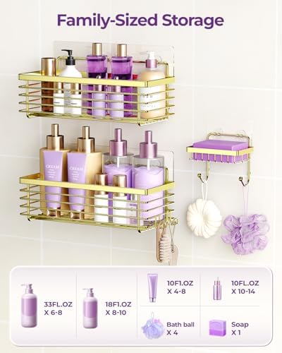 ODesign Shower Caddy Adhesive 3 Pack Stainless Steel Storage Shelves-Golden - Image 5
