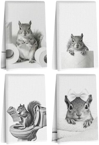 Jztco 4 Pcs Funny Squirrel Hand Towels, Squirrel Gifts Reusable Dish Towels by Jztco