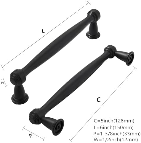 khtumeware 6 Pack 5 Inch(128mm) Black Cabinet Pulls Black Kitchen Matte Black Cabinet Handles Kitchen Cabinet Hardware for Cupboard Drawer Handles Dresser Pulls
