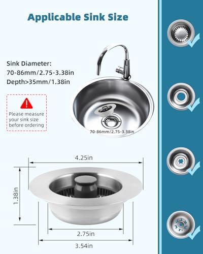 Universal 3 in 1 Kitchen Sink Stopper Strainer, 304 Stainless Steel - Image 4