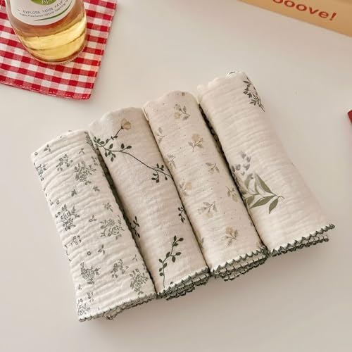 BuLuTu Vintage Floral Tea Towels Set of 4 Cotton Kitchen Dishcloths - Image 2