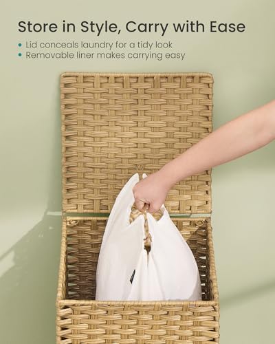 SONGMICS Laundry Hamper with Lid, PE Rattan, 25 Gallons - Image 4