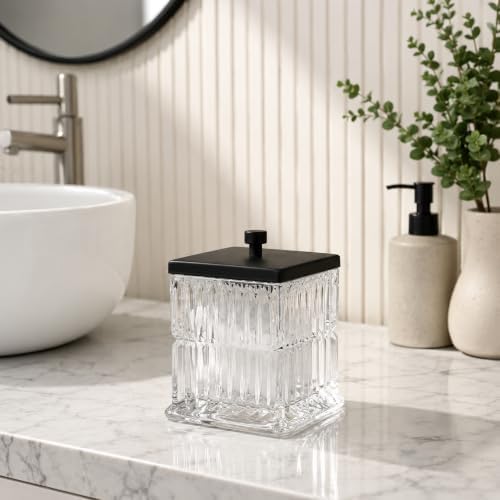 Vince Camuto Home Glass Cotton Jar Holder – Matte Black Lid, Elegant Bathroom by Unknown