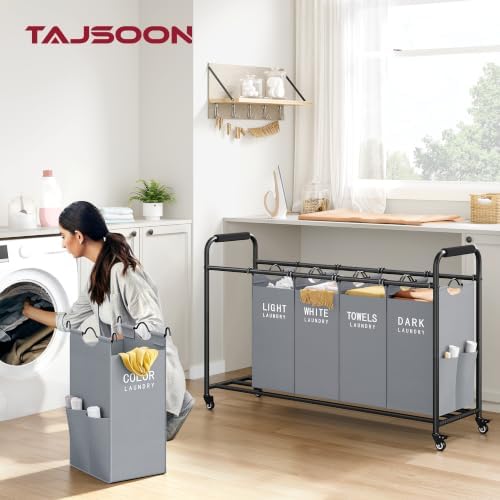 Tajsoon Laundry Sorter, 5 Section Laundry Hamper, Laundry Cart - Image 6
