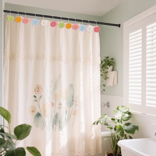 Flower Shower Curtain Hooks, 12 Pack Rustproof Stainless Steel Decorative - Image 2