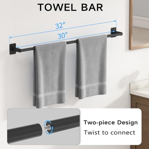 KLJKPA 4-Piece Bathroom Hardware Set, 32 inch Bathroom Towel Holder - Image 2