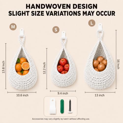 Hanging Fruit Baskets for Kitchen, 3 Pack Handwoven Wall Baskets - Image 5
