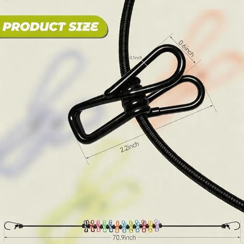 Portable Clothesline with 12 Clothespins, Plus 20 Colorful Clips, Adjustable - Image 2