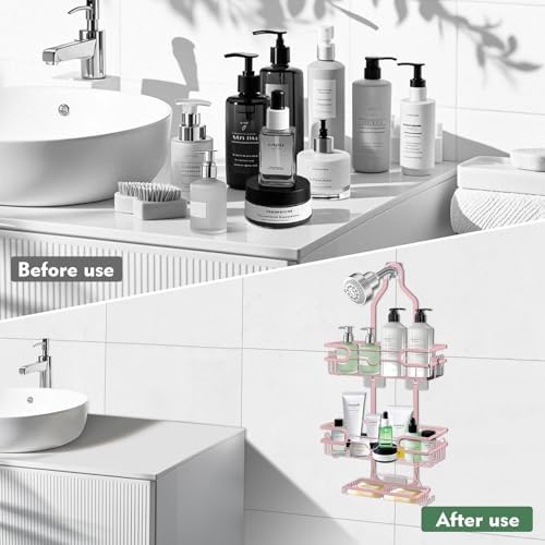 Shower Caddy Hanging, Over Head Shower Caddy Shower Storage Rack Basket - Image 6