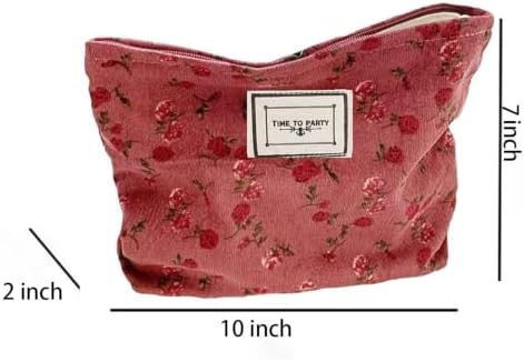 Cosmetic Bags for Women, Large Floral Makeup Bag for Purse, Dark Red Rose - Image 6