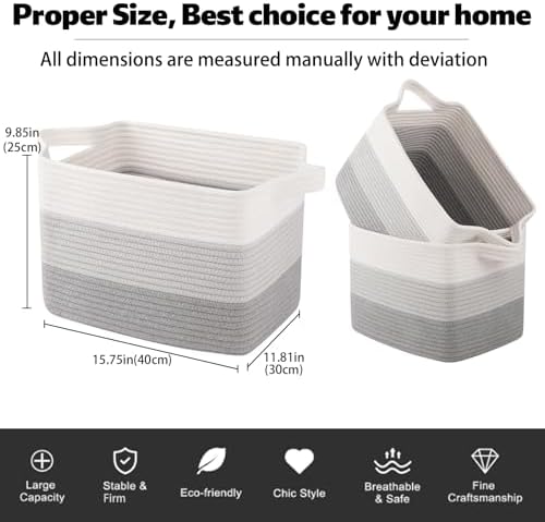 OIAHOMY 30L Storage Basket Large Blanket Basket Living Room Gray 3-Pack - Image 3