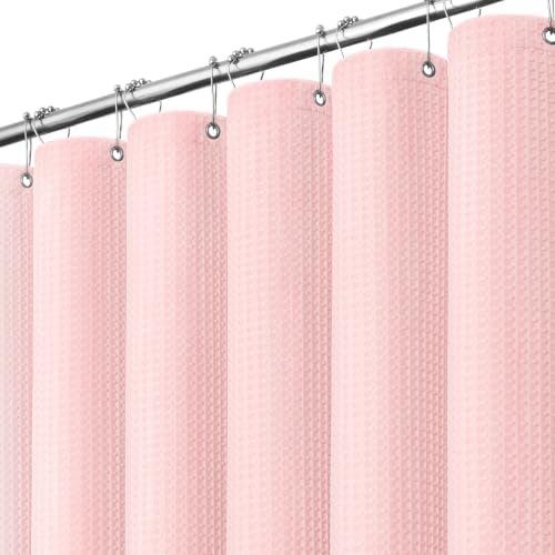 Dynamene Long Waffle Shower Curtain 256 GSM Heavy Fabric 72x78 Pink by Dynamene