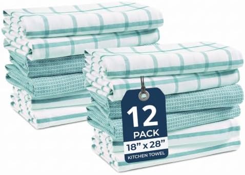 LANE LINEN Kitchen Towels & Dishcloths Set of 12-100% Cotton, Quick-Drying 18” by LaneLinen