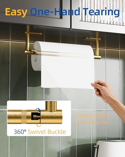 RUACQ Paper Towel Holder Under Cabinet, Stainless Steel, Brushed Gold - Image 2