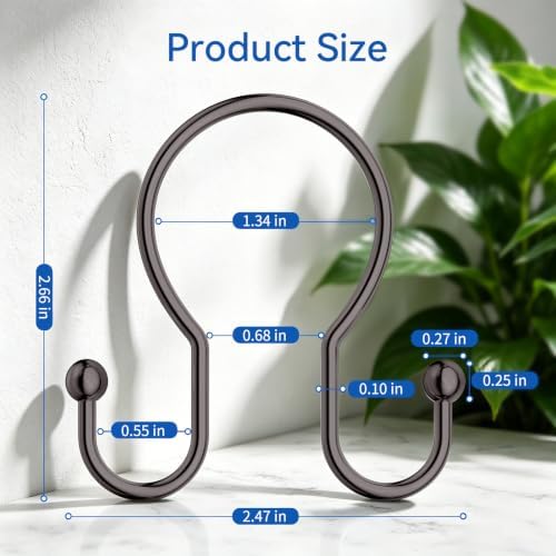 OEH Shower Curtain Hooks, Metal Shower Curtain Hangers, Double Hook Shower - Image 2