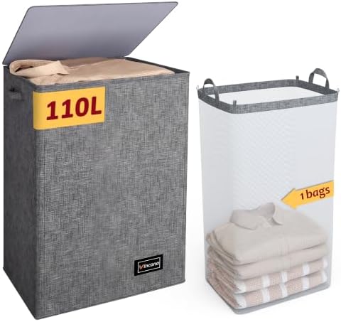 110L Laundry Hamper with Lid, Reinforced Sturdy Large Laundry Hamper with by Vincona