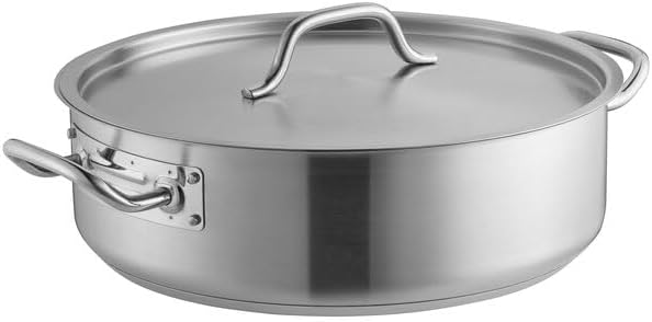 SS1 Series 12 Qt Stainless Steel Brazier with Cover, Aluminum-Clad Bottom, NSF Listed, Induction Ready, Dishwasher Safe, 4.6 Inch Height